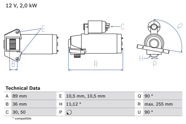 Electromotor LAND ROVER DEFENDER platou / sasiu (L316) 2.4 TD4 4x4 diesel 122 cai BOSCH 0 986 021 810
