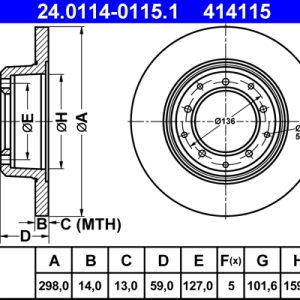 Disc frana LAND ROVER DEFENDER Cabrio (L316) 2.2 Td4 4x4 (L317) diesel 122 cai ATE 24.0114-0115.1