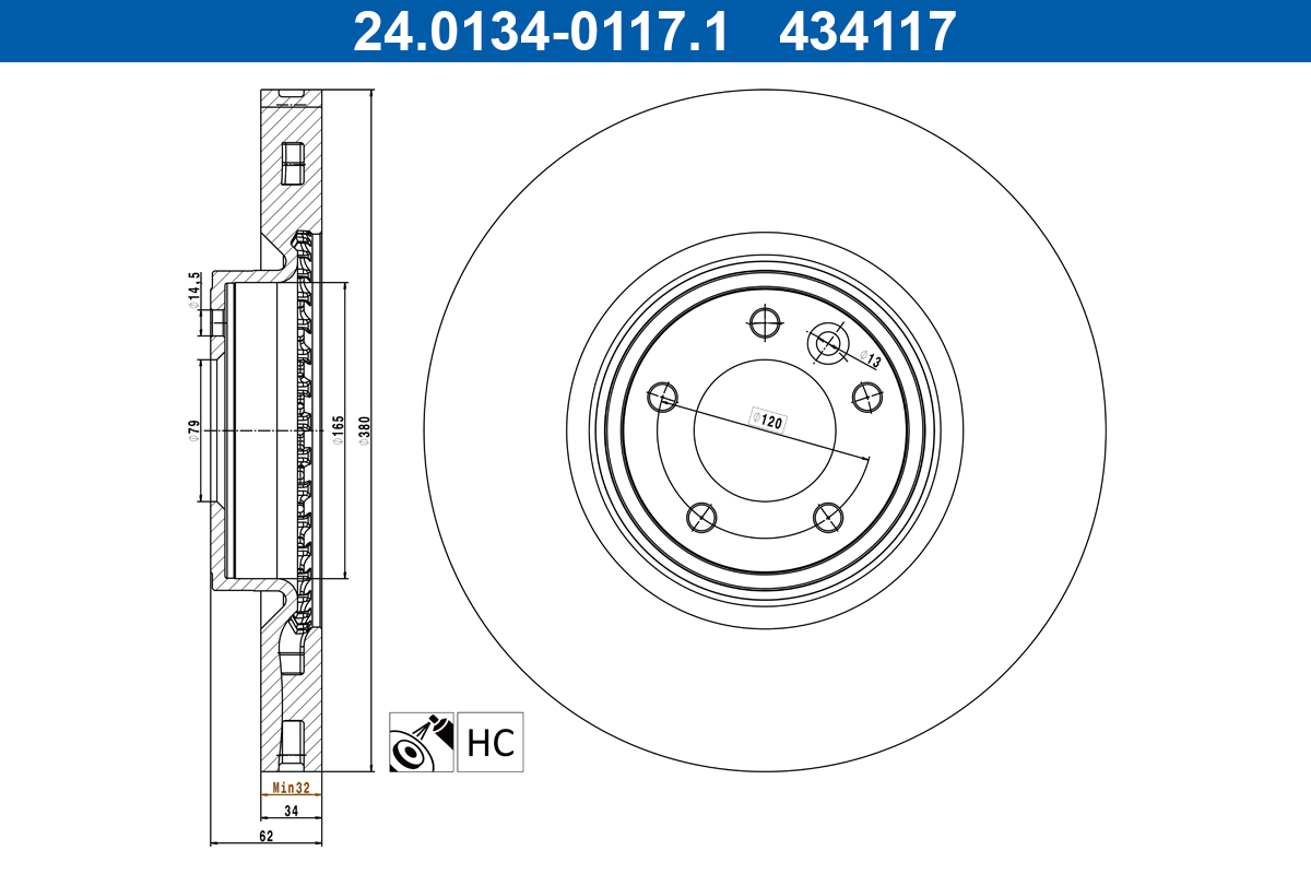 Disc frana LAND ROVER DEFENDER Van (L663) 2.0 P400e Hybrid 4x4 benzina/elector 404 cai ATE 24.0134-0117.1