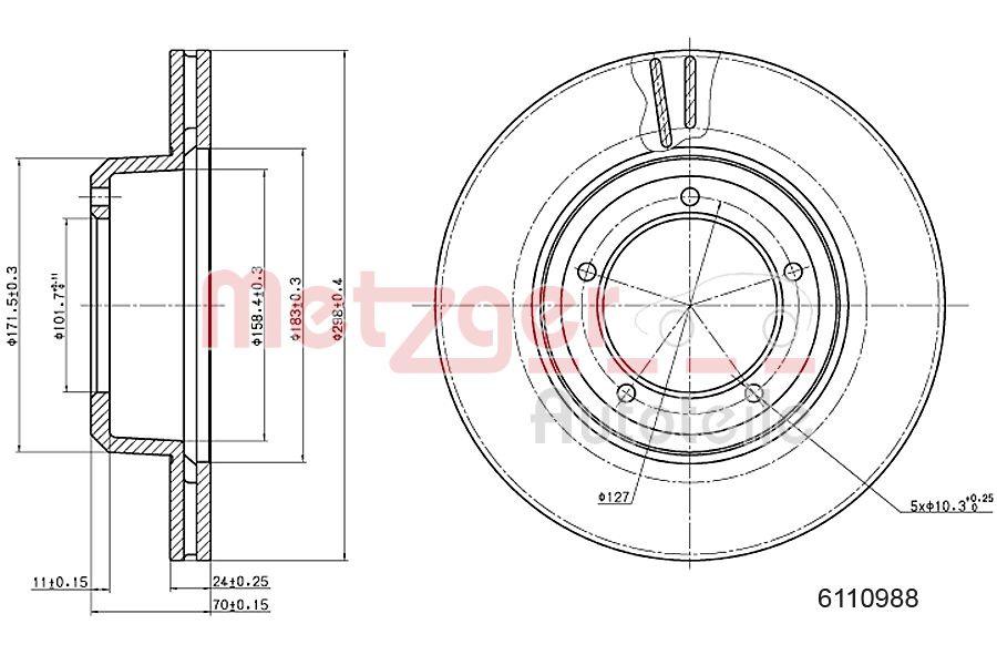 Disc frana LAND ROVER DEFENDER Pick Up (L316) 2.5 Td5 4x4 (L316) diesel 122 cai METZGER 6110988