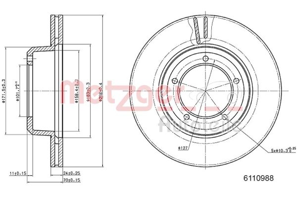 Disc frana LAND ROVER DEFENDER platou / sasiu (L316) 2.4 TD4 4x4 diesel 122 cai METZGER 6110988