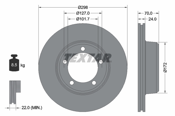 Disc frana LAND ROVER DEFENDER Pick Up (L316) 2.5 Td5 4x4 (L316) diesel 122 cai TEXTAR 92061300
