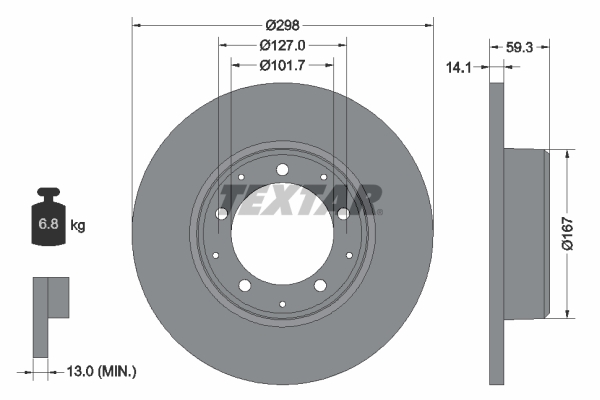 Disc frana LAND ROVER DEFENDER Pick Up (L316) 2.5 Td5 4x4 (L316) diesel 122 cai TEXTAR 92230503