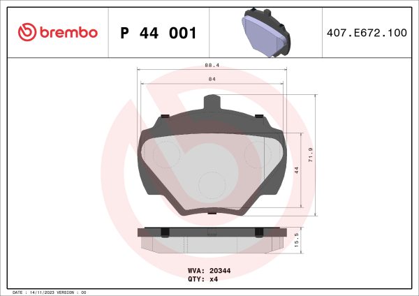 Placute frana LAND ROVER DEFENDER platou / sasiu (L316) 2.2 Td4 4x4 (L317) diesel 122 cai BREMBO P 44 001