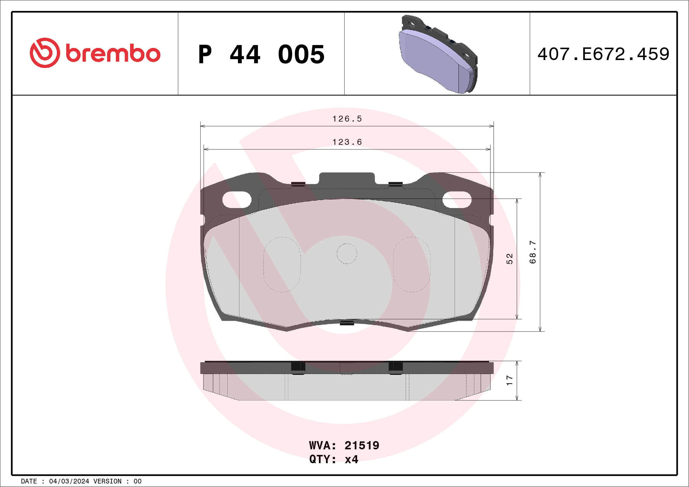Placute frana LAND ROVER DEFENDER Station Wagon (L316) 2.5 4x4 benzina 83 cai BREMBO P 44 005