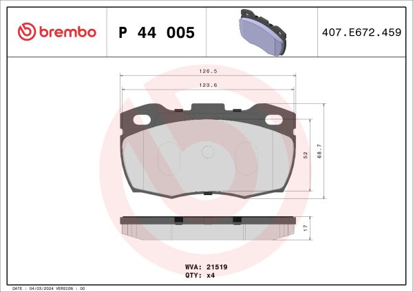 Placute frana LAND ROVER DEFENDER Station Wagon (L316) 2.5 Td5 4x4 (L316) diesel 122 cai BREMBO P 44 005