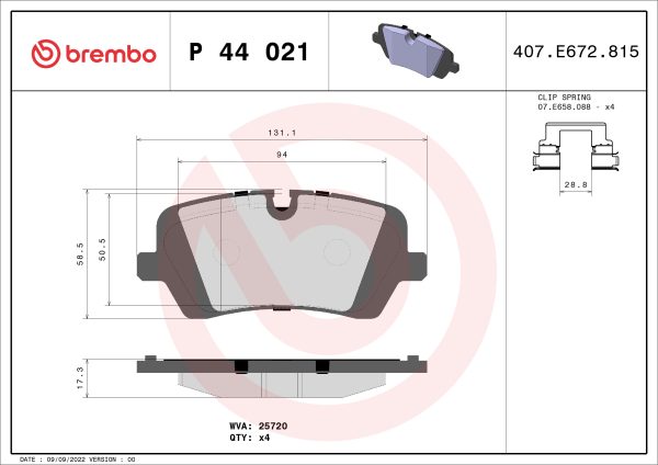Placute frana LAND ROVER DEFENDER Van (L663) 2.0 P400e Hybrid 4x4 benzina/elector 404 cai BREMBO P 44 021