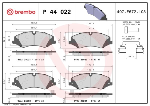 Placute frana LAND ROVER DEFENDER Station Wagon (L663) D200 MHEV 4x4 Diesel/electro 200 cai BREMBO P 44 022