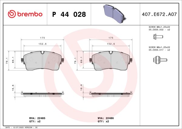 Placute frana LAND ROVER DEFENDER Van (L663) 2.0 P400e Hybrid 4x4 benzina/elector 404 cai BREMBO P 44 028