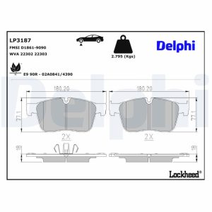 Set placute frana DELPHI LP3187 LAND ROVER RANGE ROVER VELAR (L560) 1,997 cmc (PT204(AJ20P4) benzina 250 DELPHI LP3187