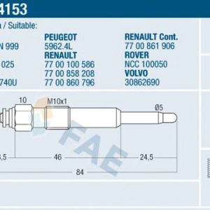 Bujie incandescenta FAE 74153 LAND ROVER FREELANDER I (L314) 1,994 cmc (20 T2N) diesel 98 FAE 74153