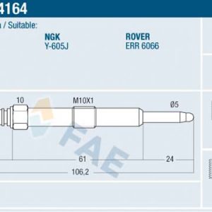 Bujie incandescenta FAE 74164 LAND ROVER DEFENDER Cabrio (L316) 2,495 cmc (14 P, 15 P, 10 P) diesel 122 FAE 74164