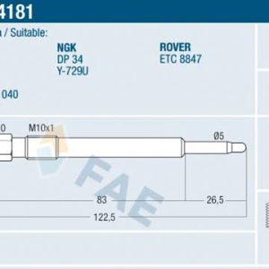 Bujie incandescenta FAE 74181 LAND ROVER DISCOVERY I (LJ) 2,495 cmc (12 L, 21 L, 17 L) diesel 113 FAE 74181