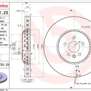 Disc frana BREMBO 09.D722.23 LAND ROVER RANGE ROVER VELAR (L560) 1,997 cmc (PT204(AJ20P4) benzina/elector 404 BREMBO 09.D722.23