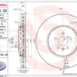 Disc frana BREMBO 09.D723.23 LAND ROVER RANGE ROVER VELAR (L560) 1,999 cmc (204DTD(AJ20D4) diesel 180 BREMBO 09.D723.23