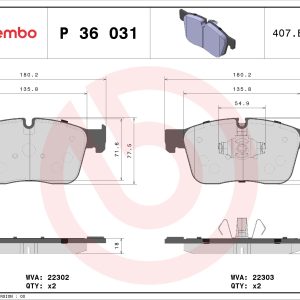 Set placute frana BREMBO P 36 031 LAND ROVER RANGE ROVER VELAR (L560) 1,997 cmc (PT204(AJ20P4) benzina/elector 404 BREMBO P 36 031