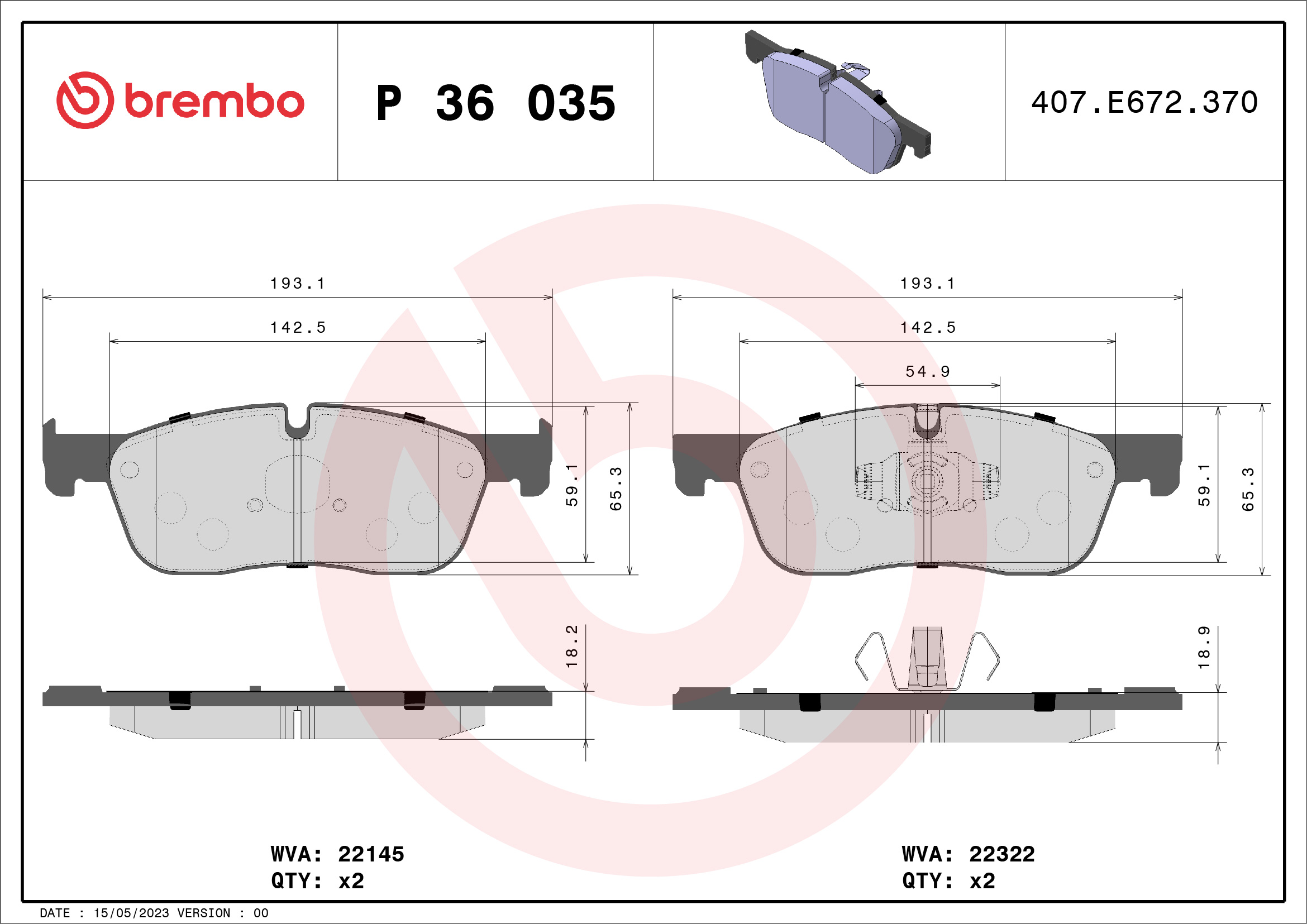 Set placute frana BREMBO P 36 035 LAND ROVER RANGE ROVER VELAR (L560) 1,997 cmc (PT204(AJ20P4) benzina 250 BREMBO P 36 035