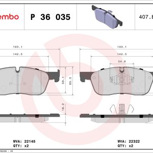 Set placute frana BREMBO P 36 035 LAND ROVER RANGE ROVER VELAR (L560) 1,997 cmc (PT204(AJ20P4) benzina/elector 404 BREMBO P 36 035