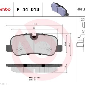 Set placute frana BREMBO P 44 013 LAND ROVER DISCOVERY III (L319) 2,720 cmc (276DT(TDV6) diesel 190 BREMBO P 44 013