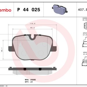Set placute frana BREMBO P 44 025 LAND ROVER RANGE ROVER III (L322) 4,367 cmc (448DT(DITC) diesel 313 BREMBO P 44 025