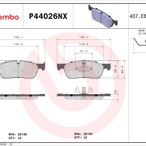 Set placute frana BREMBO P44026NX LAND ROVER DISCOVERY SPORT (L550) 1,498 cmc (PT153(AJ20P3) benzina/elector 269 BREMBO P44026NX