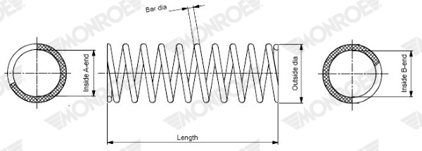 Arc spiral MONROE SP3274 LAND ROVER 110/127 (LDH) 2,495 cmc (12 J) diesel 69 MONROE SP3274