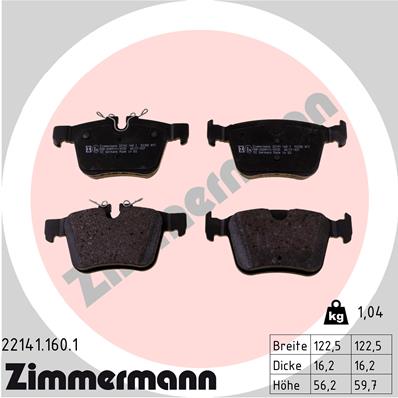 Set placute frana ZIMMERMANN 22141.160.1 LAND ROVER RANGE ROVER EVOQUE Cabriolet (L538) 1,999 cmc (204DTA(AJ20D4) diesel 241 ZIMMERMANN 22141.160.1