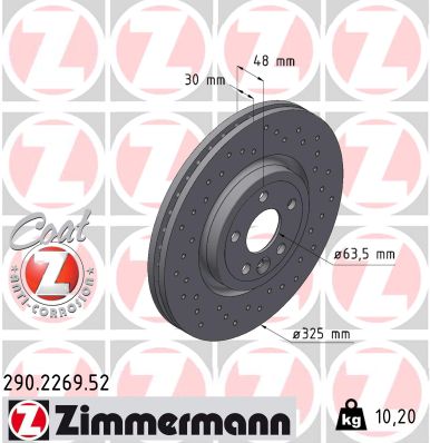Disc frana ZIMMERMANN 290.2269.52 LAND ROVER RANGE ROVER VELAR (L560) 1,997 cmc (PT204(AJ20P4) benzina 300 ZIMMERMANN 290.2269.52