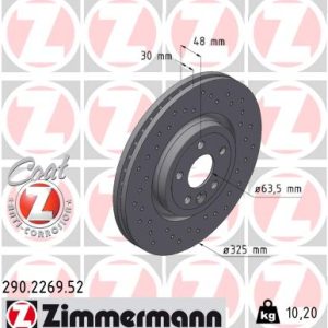 Disc frana ZIMMERMANN 290.2269.52 LAND ROVER RANGE ROVER VELAR (L560) 1,999 cmc (204DTD(AJ20D4) diesel 180 ZIMMERMANN 290.2269.52