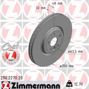 Disc frana ZIMMERMANN 290.2270.20 LAND ROVER RANGE ROVER VELAR (L560) 1,999 cmc (204DTD(AJ20D4) diesel 180 ZIMMERMANN 290.2270.20