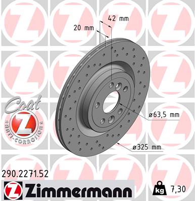 Disc frana ZIMMERMANN 290.2271.52 LAND ROVER RANGE ROVER VELAR (L560) 2,993 cmc (306DT(TDV6) diesel 275 ZIMMERMANN 290.2271.52
