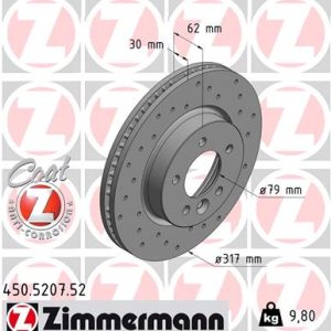 Disc frana ZIMMERMANN 450.5207.52 LAND ROVER DISCOVERY IV (L319) 2,720 cmc (276DT(TDV6) diesel 190 ZIMMERMANN 450.5207.52