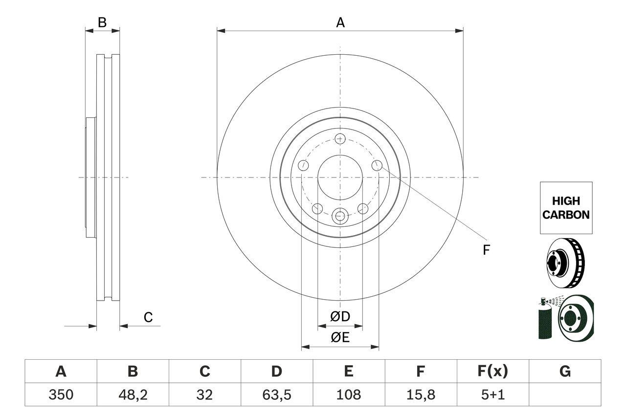 Disc frana BOSCH 0 986 479 G33 LAND ROVER RANGE ROVER VELAR (L560) 1,999 cmc (204DTA(AJ20D4) diesel 241 BOSCH 0 986 479 G33