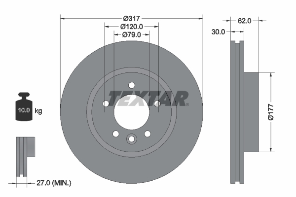 Disc frana TEXTAR 92134505 LAND ROVER DISCOVERY IV (L319) 2,993 cmc (306DT(TDV6) diesel 256 TEXTAR 92134505