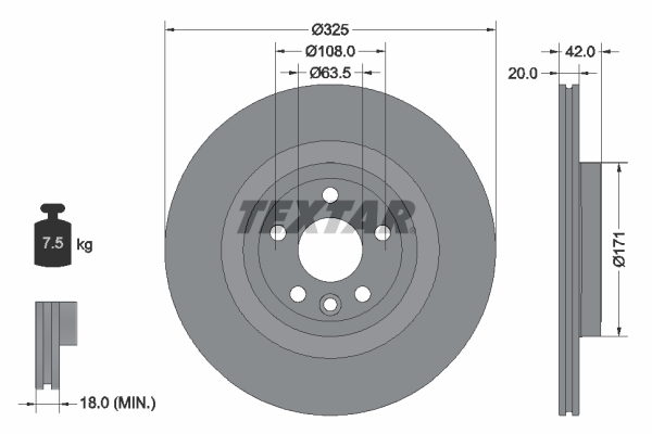 Disc frana TEXTAR 92314305 LAND ROVER DISCOVERY SPORT (L550) 1,997 cmc (204DTY(AJ21D4) Diesel/electro 163 TEXTAR 92314305