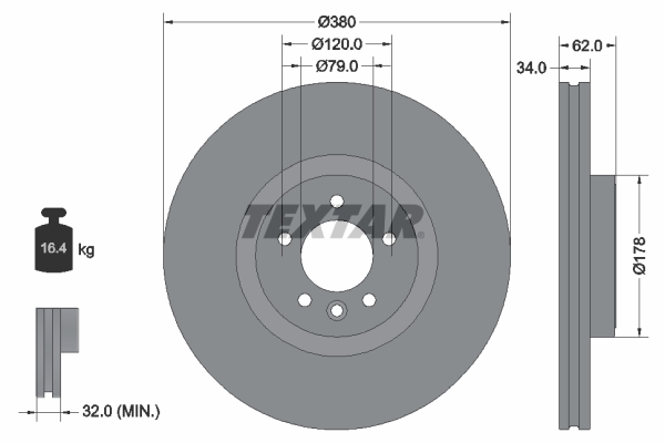 Disc frana TEXTAR 92316405 LAND ROVER DISCOVERY V (L462) 2,993 cmc (306DT(TDV6) diesel 306 TEXTAR 92316405