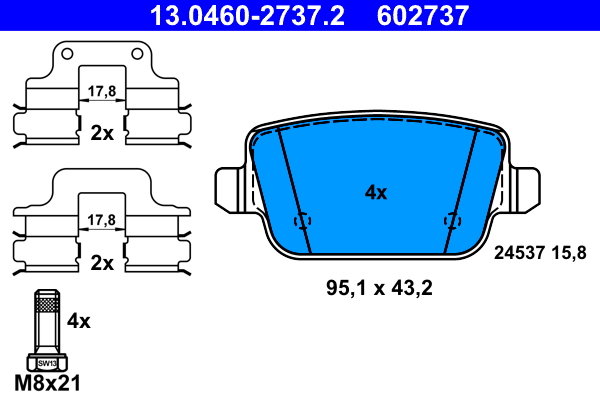 Set placute frana ATE 13.0460-2737.2 LAND ROVER FREELANDER 2 (L359) 2,179 cmc (DW12BTED4, 224DT(DW12BTED4) diesel 150 ATE 13.0460-2737.2