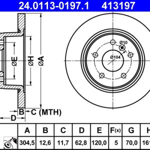 Disc frana ATE 24.0113-0197.1 LAND ROVER RANGE ROVER II (P38A) 3,947 cmc (42 D) benzina 190 ATE 24.0113-0197.1