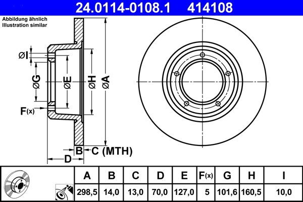 Disc frana ATE 24.0114-0108.1 LAND ROVER 110/127 (LDH) 2,494 cmc (19 J) diesel 86 ATE 24.0114-0108.1