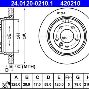 Disc frana ATE 24.0120-0210.1 LAND ROVER DISCOVERY III (L319) 2,720 cmc (276DT(TDV6) diesel 190 ATE 24.0120-0210.1