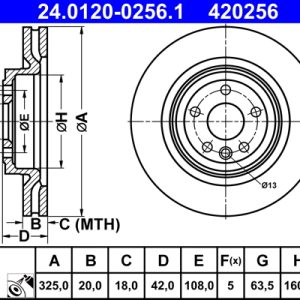 Disc frana ATE 24.0120-0256.1 LAND ROVER DISCOVERY SPORT (L550) 1,997 cmc (PT204(AJ20P4) benzina/elector 200 ATE 24.0120-0256.1