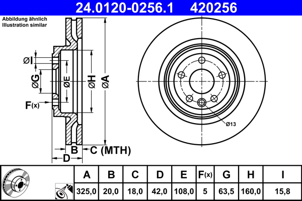 Disc frana ATE 24.0120-0256.1 LAND ROVER RANGE ROVER VELAR (L560) 2,997 cmc (DT306(AJ20D6) Diesel/electro 300 ATE 24.0120-0256.1