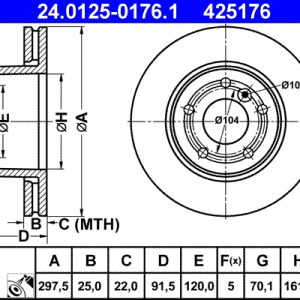 Disc frana ATE 24.0125-0176.1 LAND ROVER DISCOVERY II (L318) 3,947 cmc (35 D, 56 D, 94 D) benzina 185 ATE 24.0125-0176.1