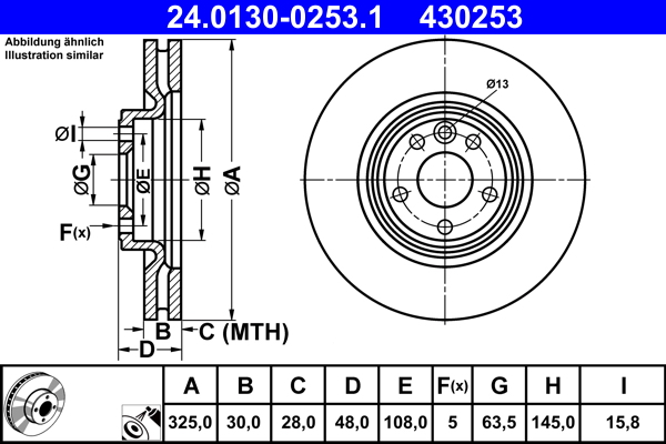 Disc frana ATE 24.0130-0253.1 LAND ROVER RANGE ROVER VELAR (L560) 2,993 cmc (306DT(TDV6) diesel 275 ATE 24.0130-0253.1