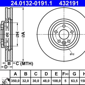Disc frana ATE 24.0132-0191.1 LAND ROVER RANGE ROVER VELAR (L560) 2,993 cmc (306DT(TDV6) diesel 300 ATE 24.0132-0191.1