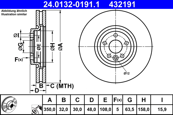 Disc frana ATE 24.0132-0191.1 LAND ROVER RANGE ROVER VELAR (L560) 2,993 cmc (306DT(TDV6) diesel 300 ATE 24.0132-0191.1