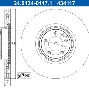 Disc frana ATE 24.0134-0117.1 LAND ROVER RANGE ROVER IV (L405) 2,993 cmc (306DT(TDV6) diesel 258 ATE 24.0134-0117.1