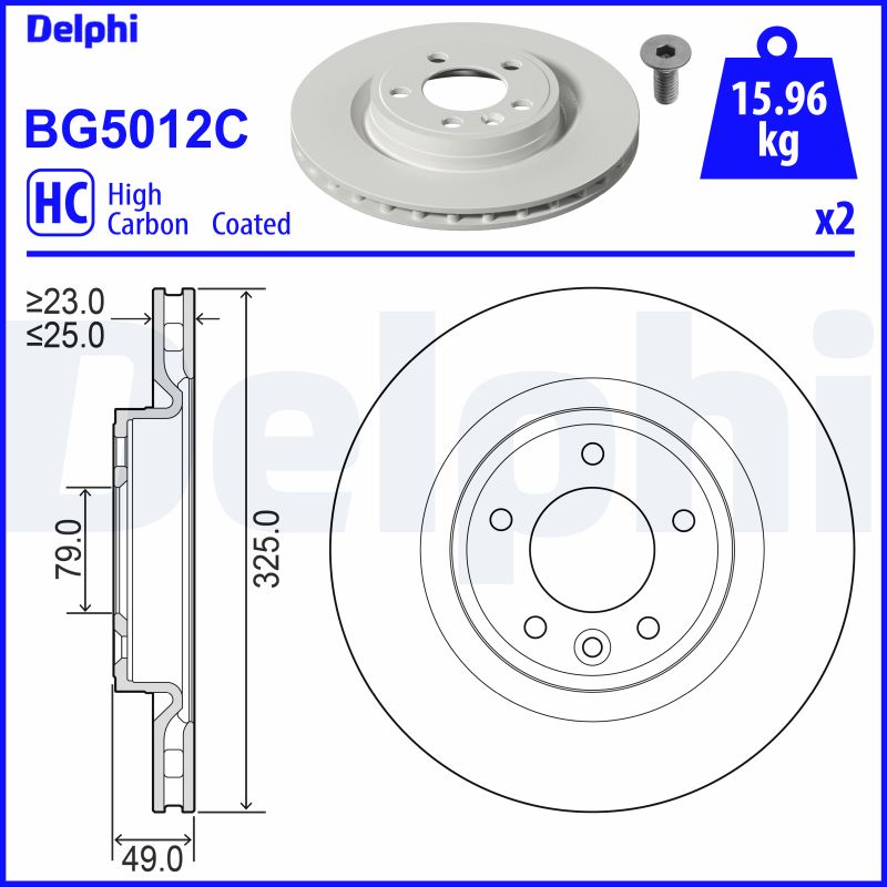 Disc frana DELPHI BG5012C LAND ROVER RANGE ROVER IV (L405) 2,995 cmc (306PS(AJ126) benzina 380 DELPHI BG5012C