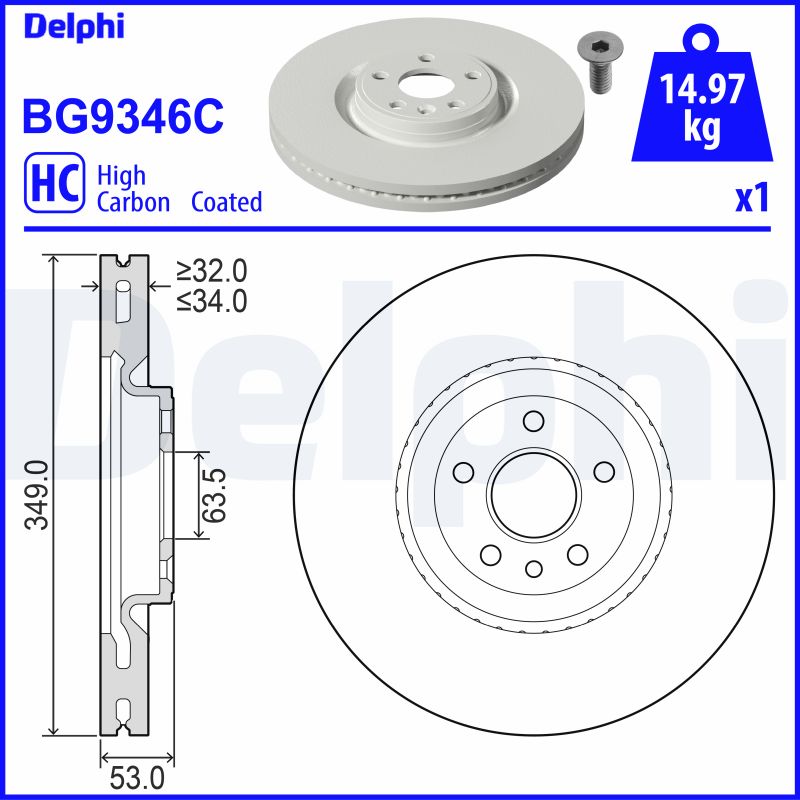 Disc frana DELPHI BG9346C LAND ROVER DISCOVERY SPORT (L550) 2,179 cmc (224DT(DW12BTED4) diesel 190 DELPHI BG9346C