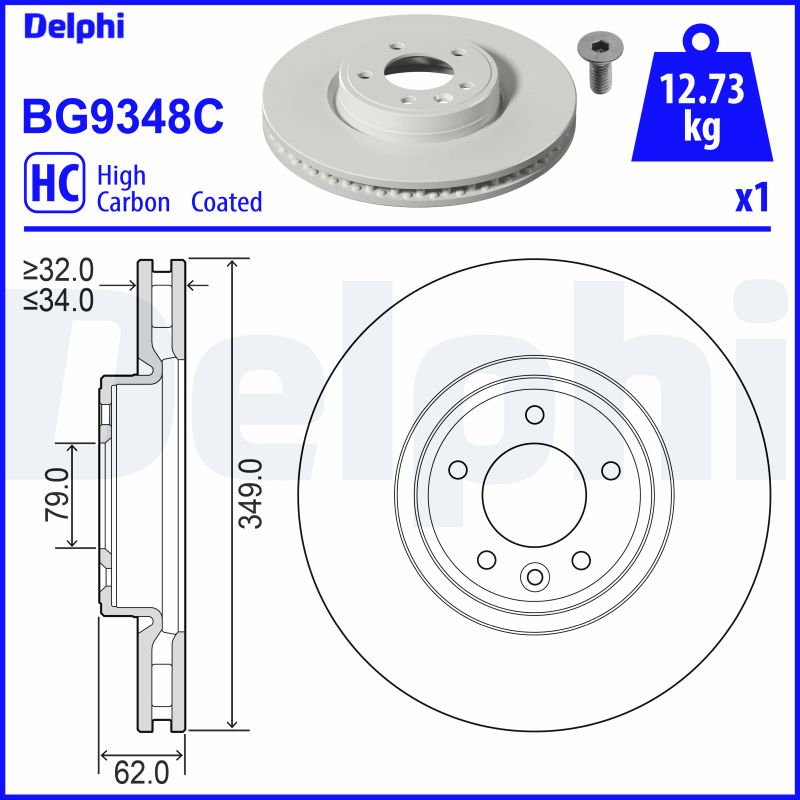 Disc frana DELPHI BG9348C LAND ROVER DISCOVERY V (L462) 2,993 cmc (306DT(TDV6) diesel 249 DELPHI BG9348C